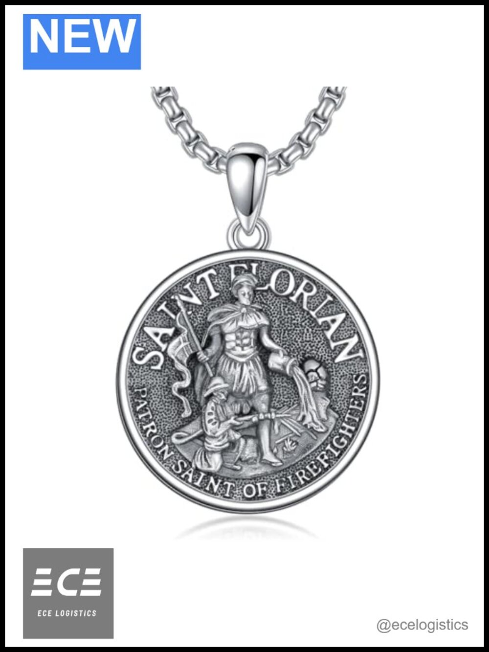 925 Sterling Silver St Florian Medal Necklace Religious Pendant Gift